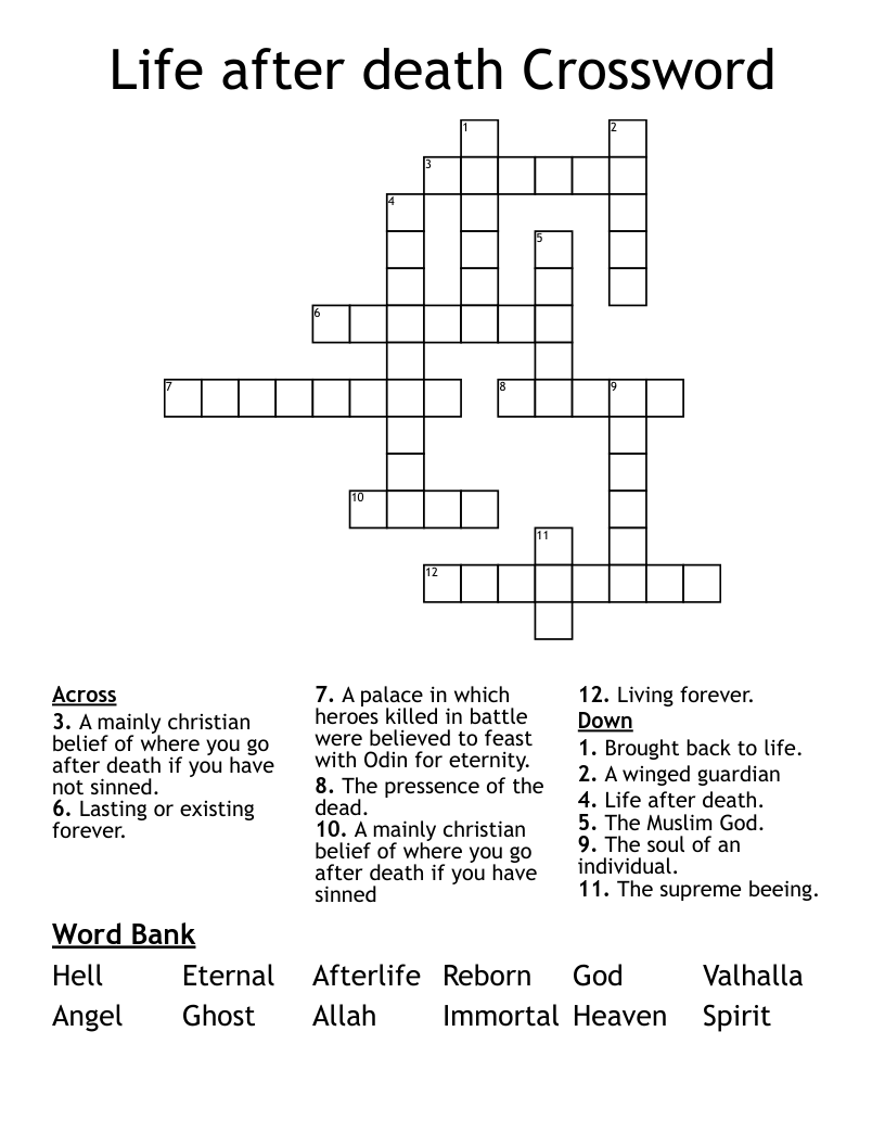 Life after death Crossword