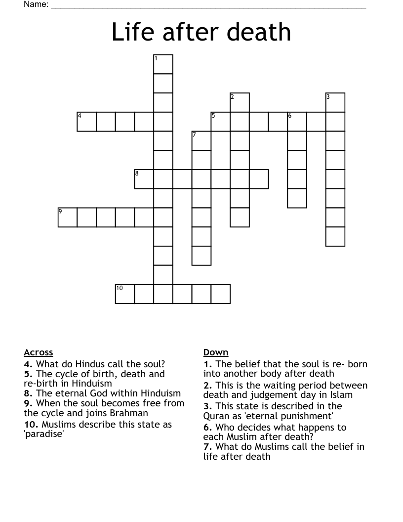 Life after death  Crossword