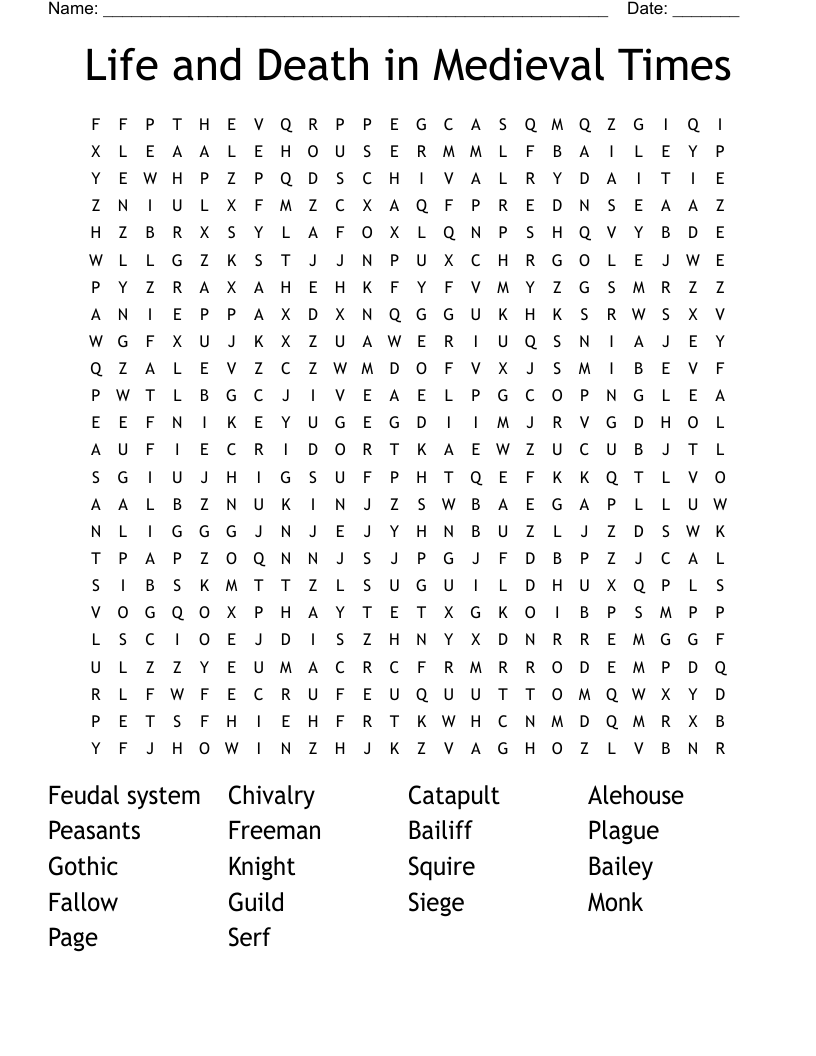 Life and Death in Medieval Times Word Search