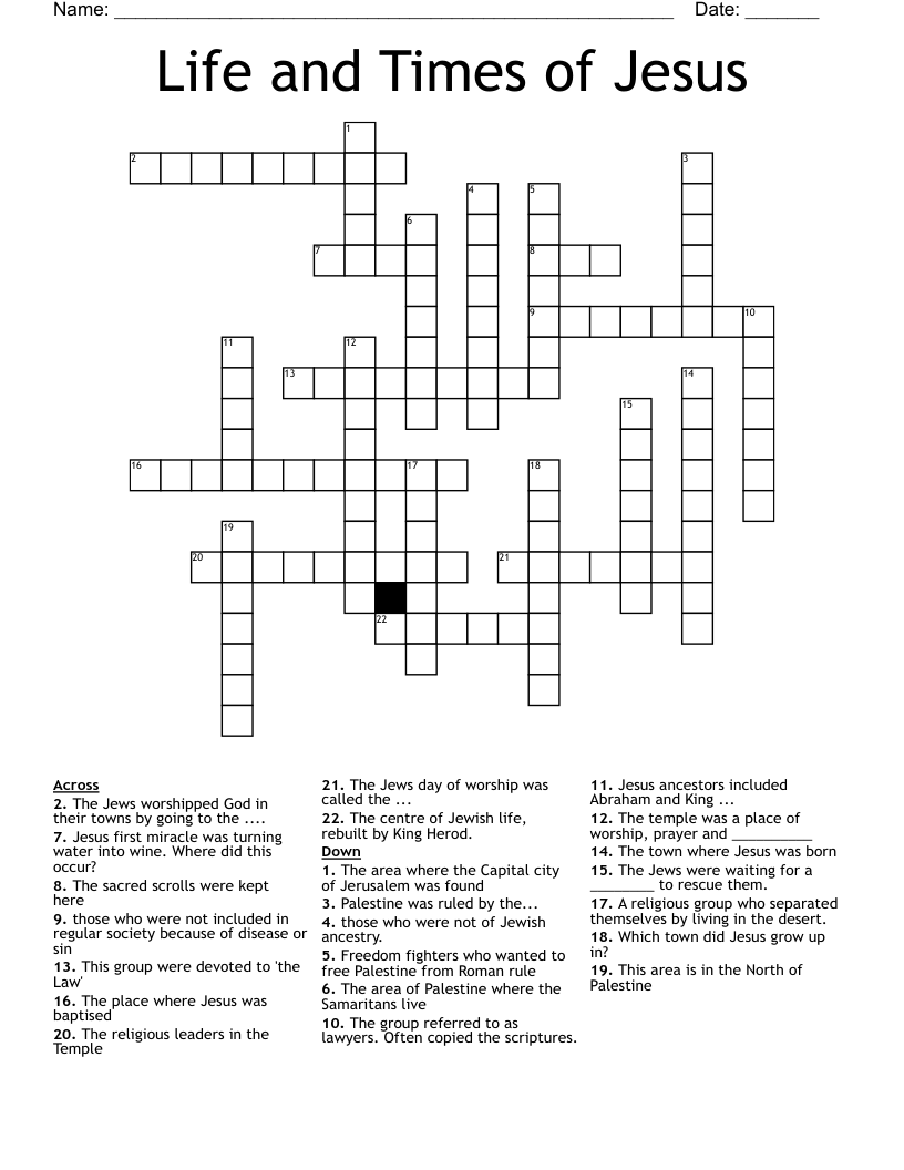 Life and Times of Jesus Crossword