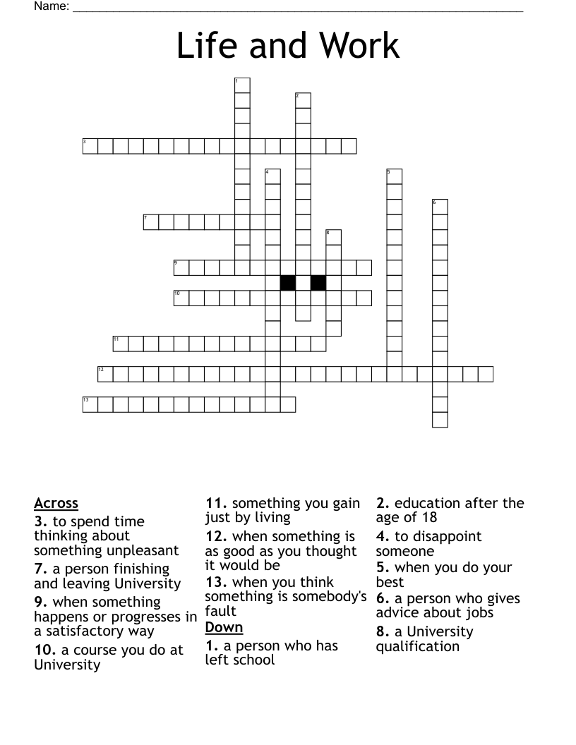 Life and Work  Crossword