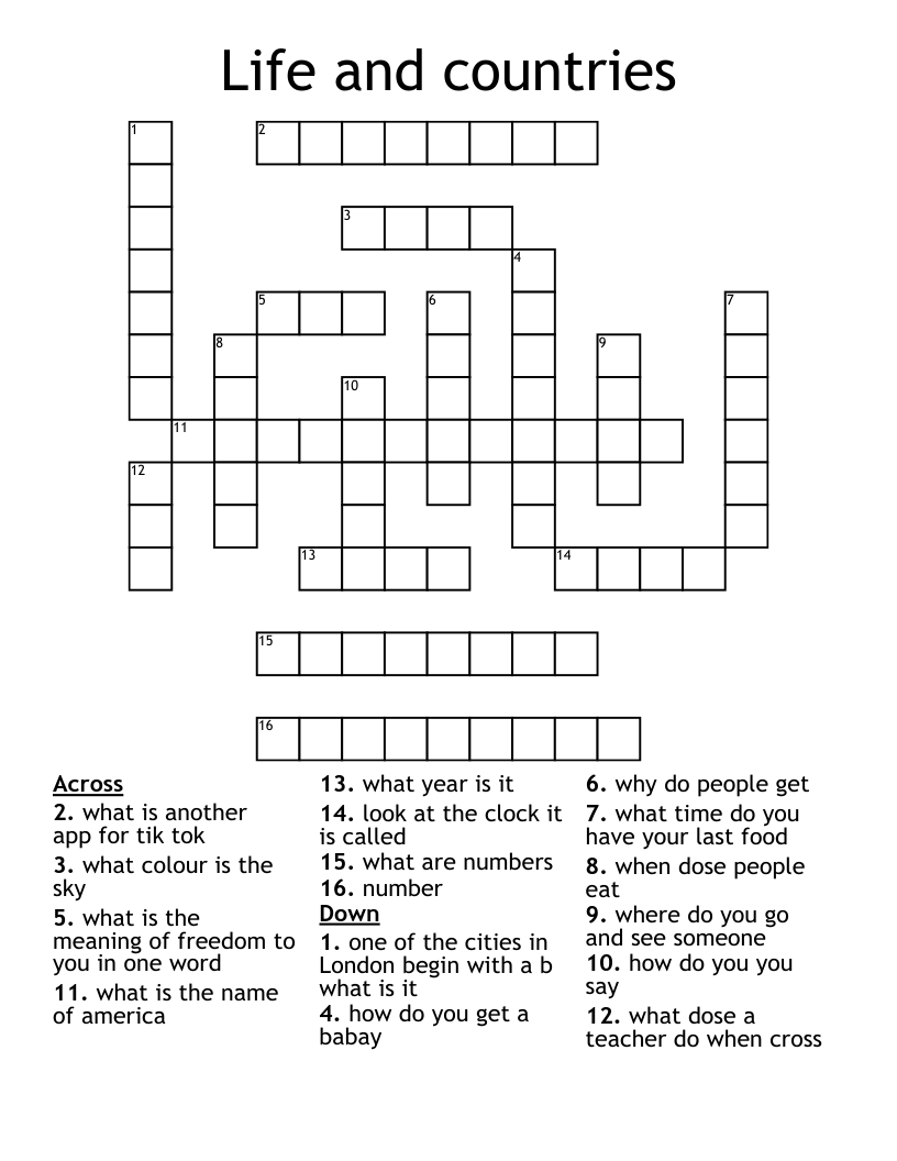 Life and countries Crossword