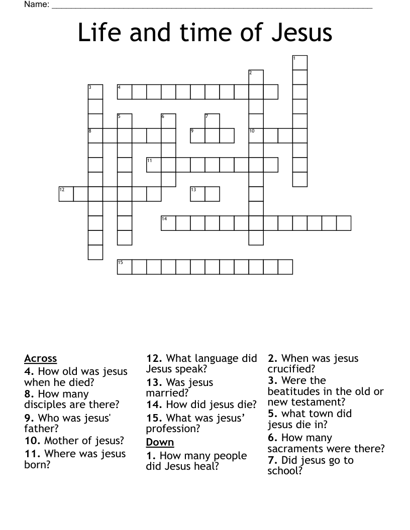 Life and time of Jesus  Crossword