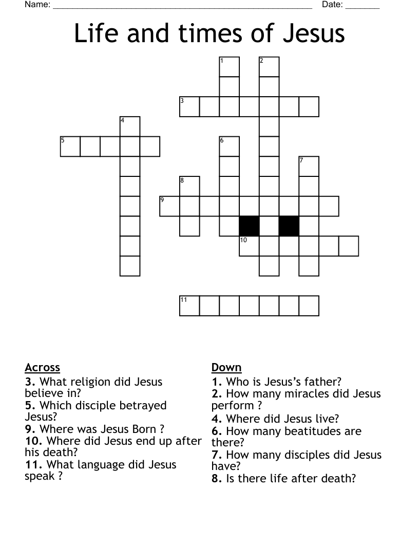 Life and times  of Jesus Crossword