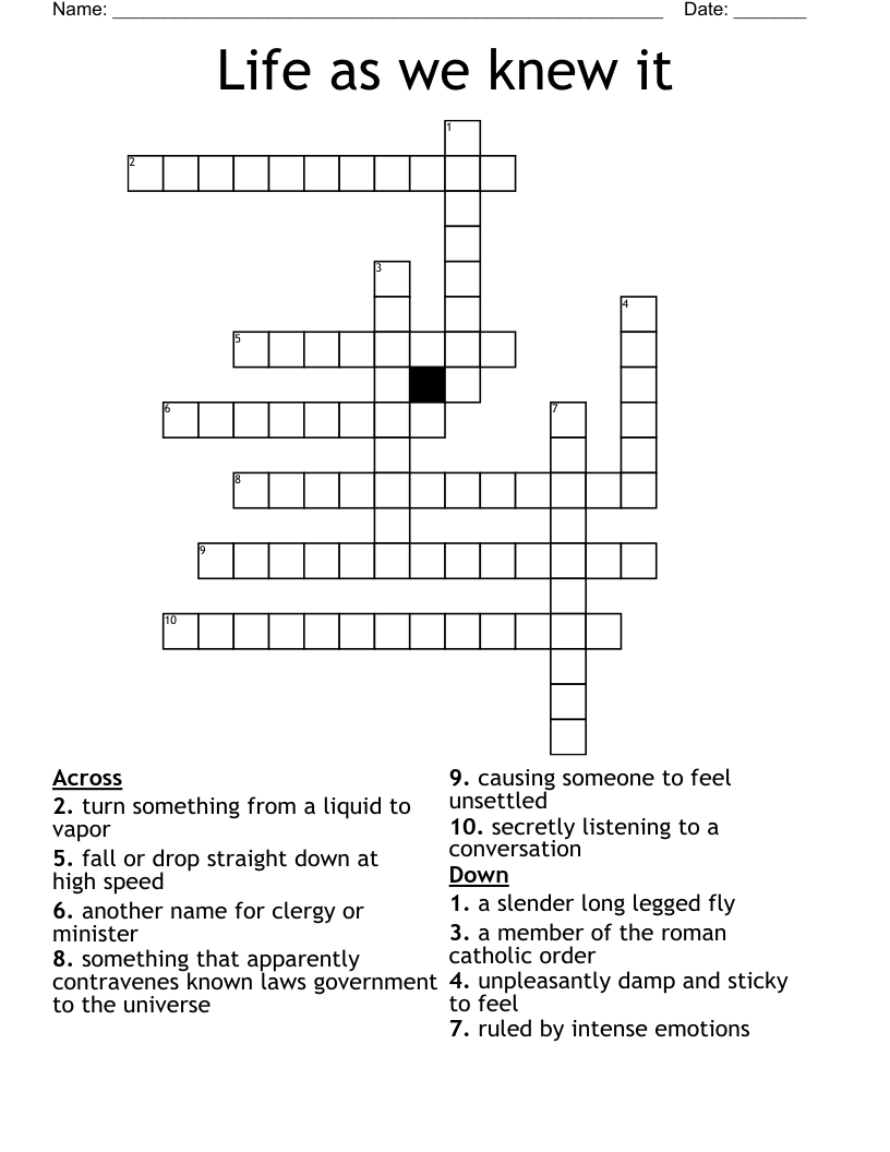 Life as we knew it Crossword