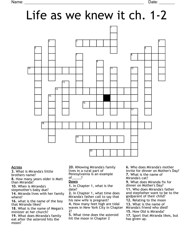 Life as we knew it ch. 1-2 Crossword