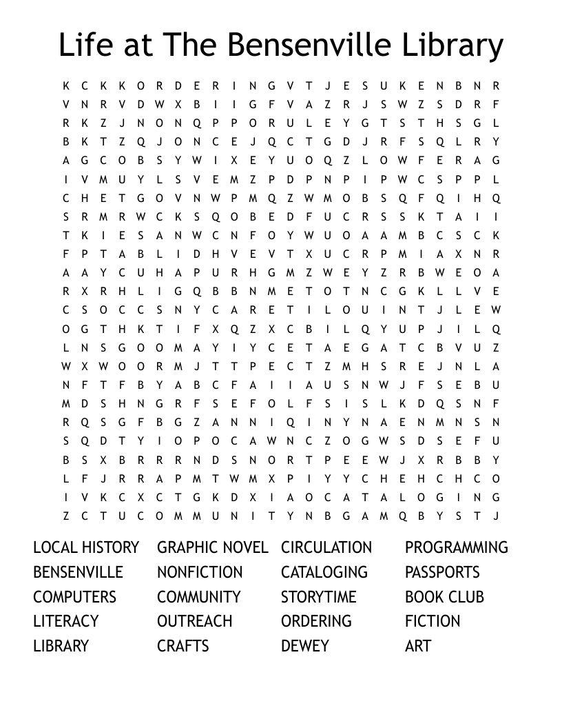 Life at The Bensenville Library Word Search
