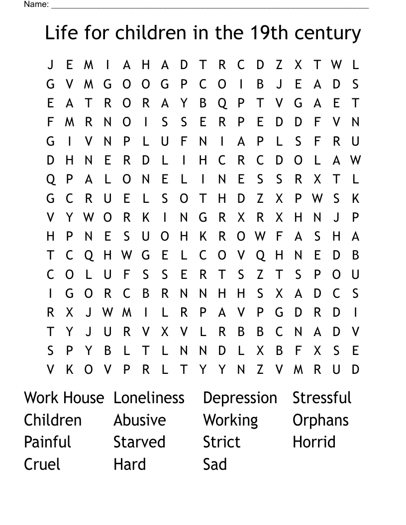 Life for children in the 19th century  Word Search