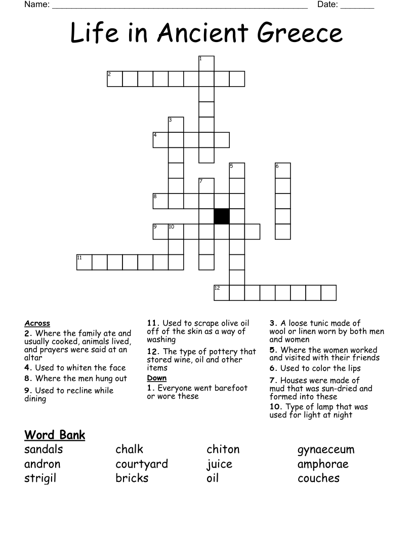 Life in Ancient Greece Crossword