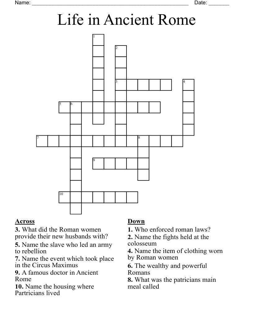 Life in Ancient Rome Crossword