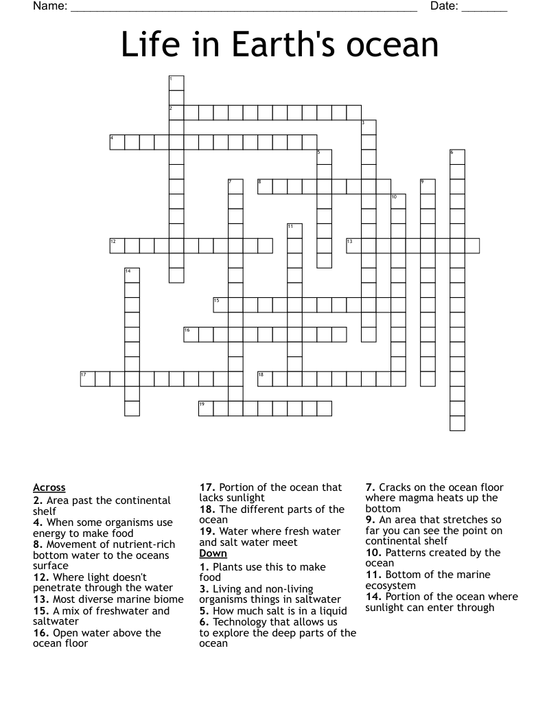 Life in Earth's ocean Crossword