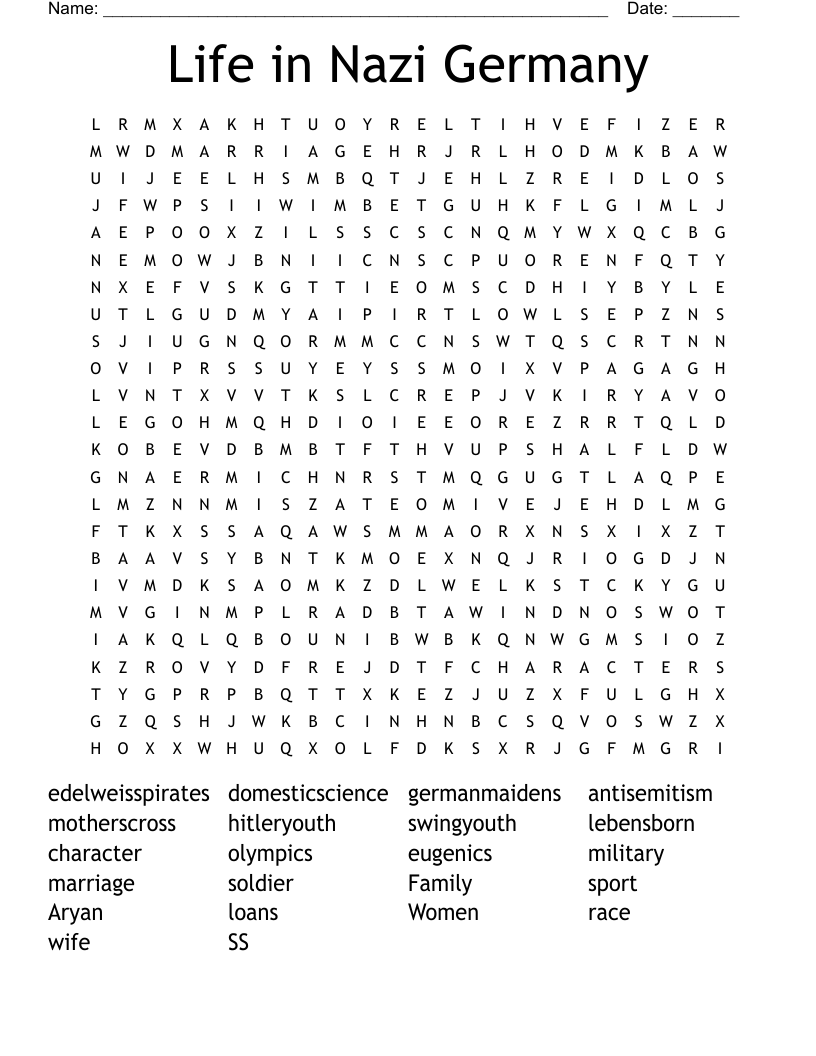 Life in Nazi Germany Word Search