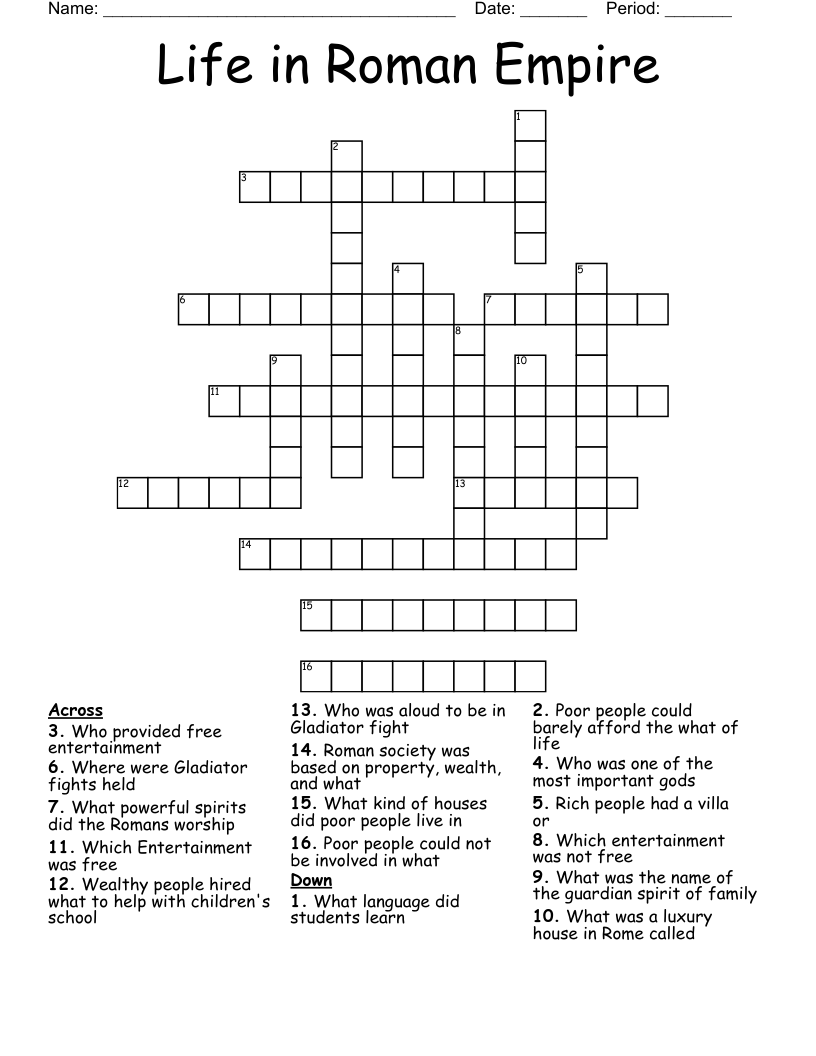 Life in Roman Empire Crossword