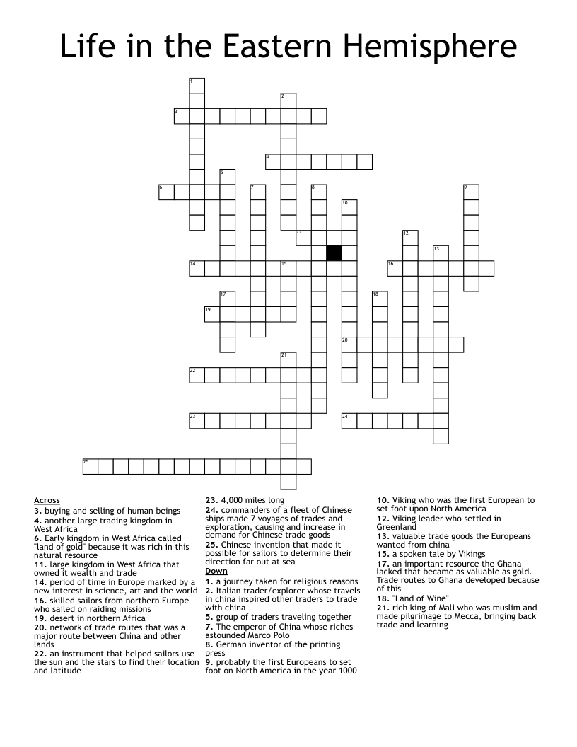 Life in the Eastern Hemisphere Crossword