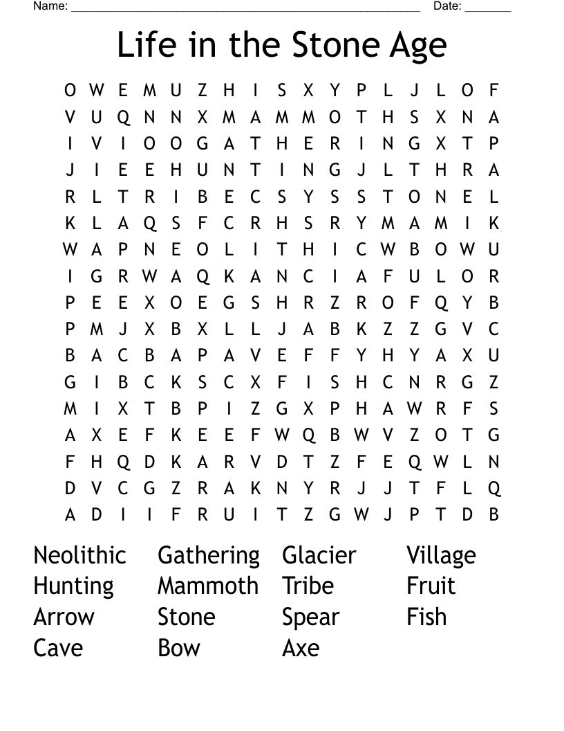 Life in the Stone Age Word Search