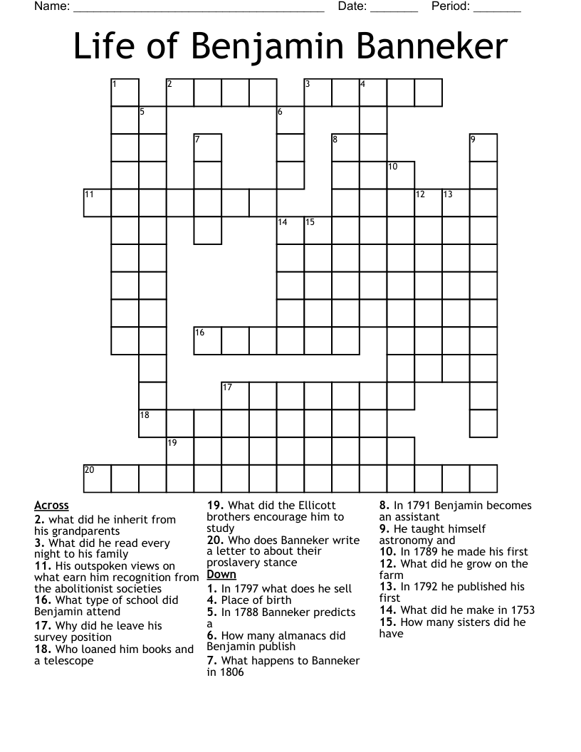 Life of Benjamin Banneker Crossword
