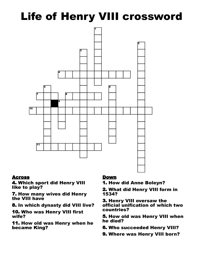 Life of Henry VIII crossword