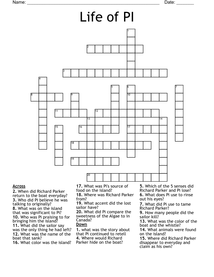 Life of PI Crossword