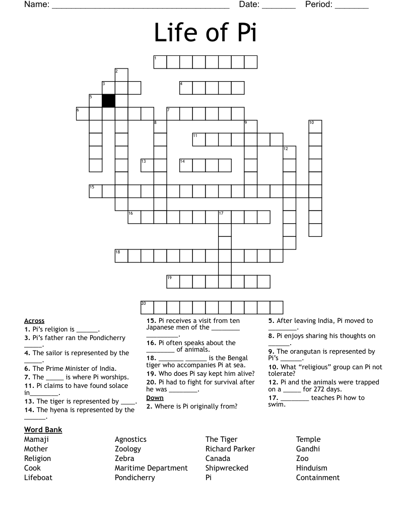 Life of Pi Crossword