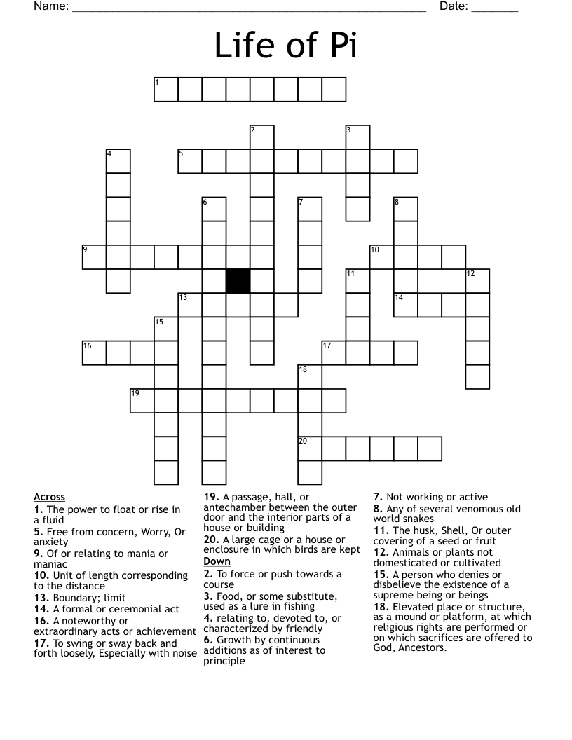 Life of Pi Crossword