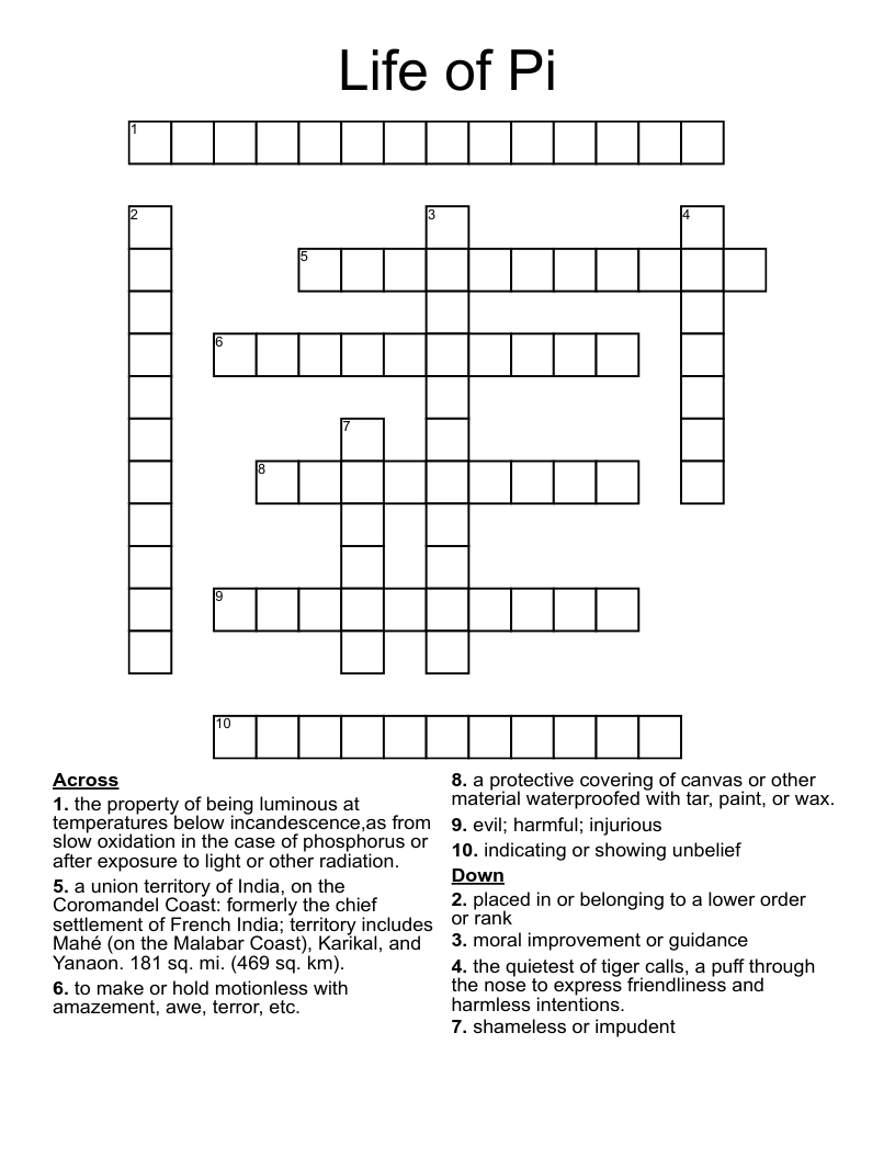 Life of Pi Crossword