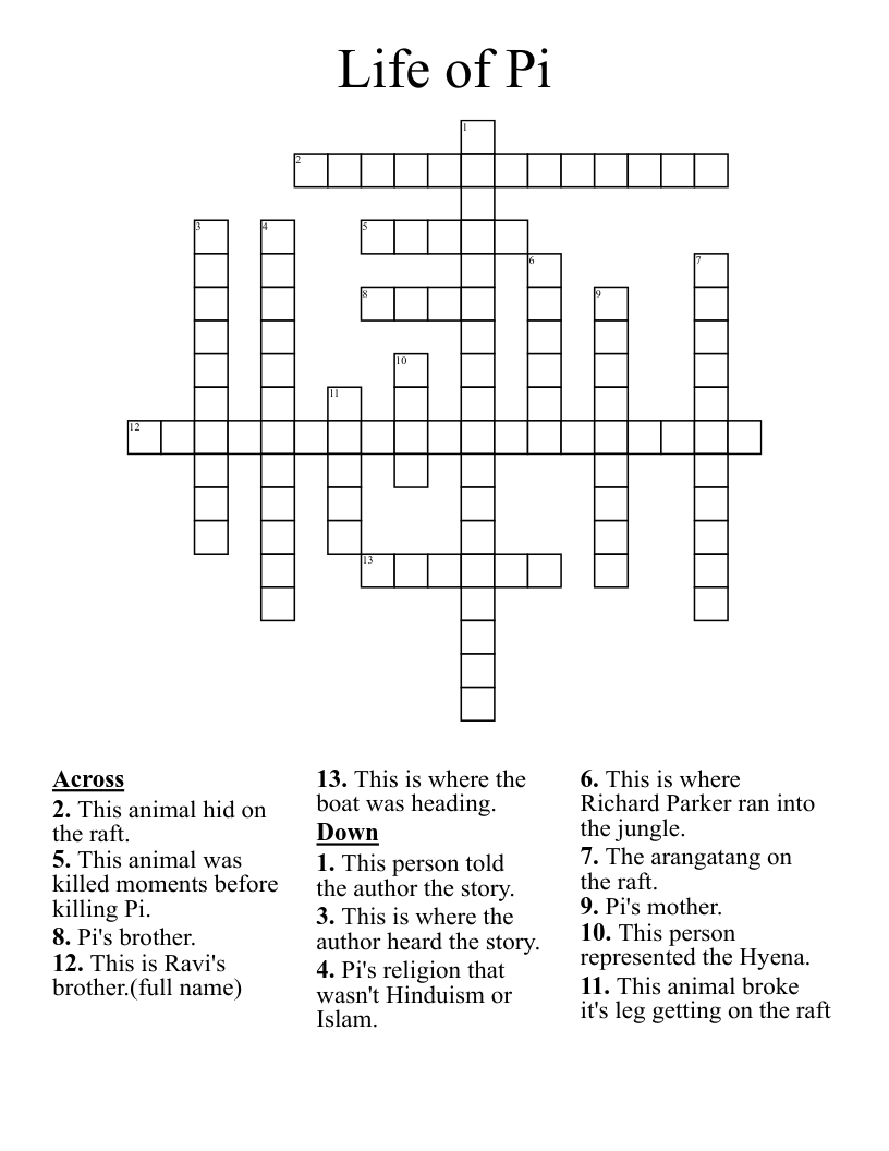 Life of Pi Crossword