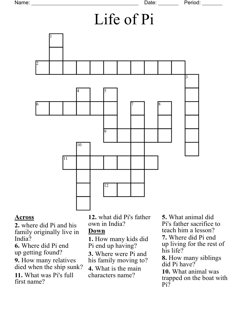 Life of Pi Crossword