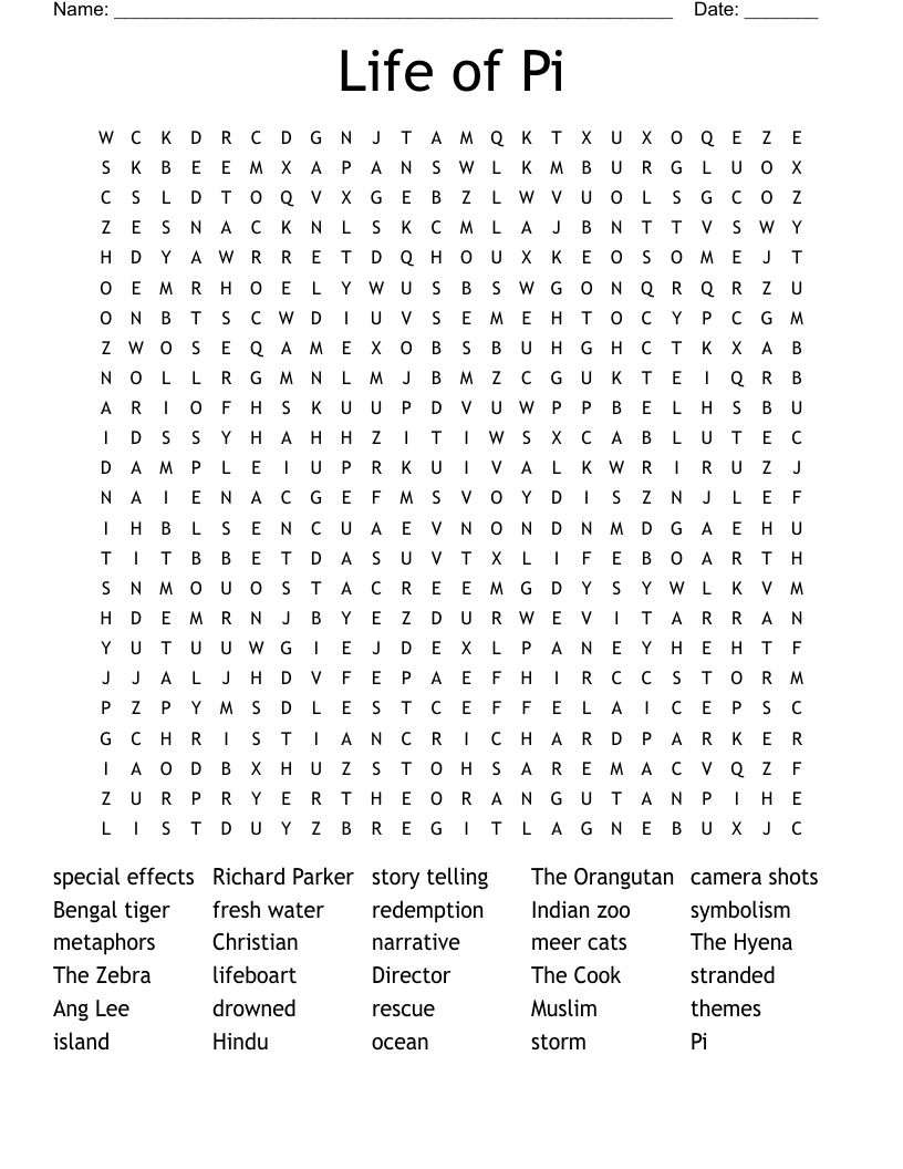 Life of Pi Word Search