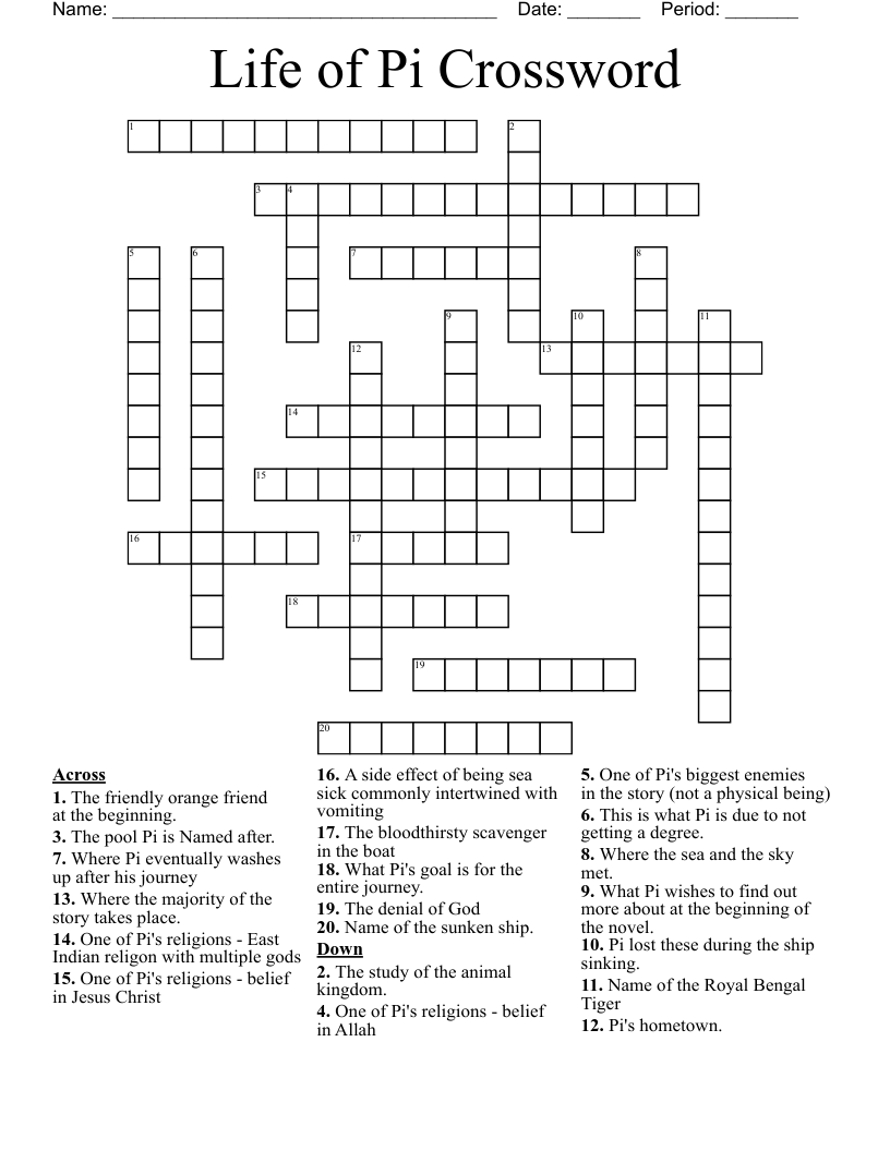 Life of Pi Crossword