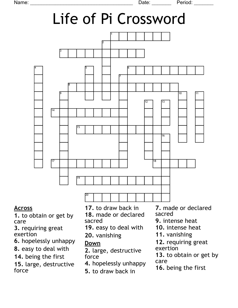 Life of Pi Crossword