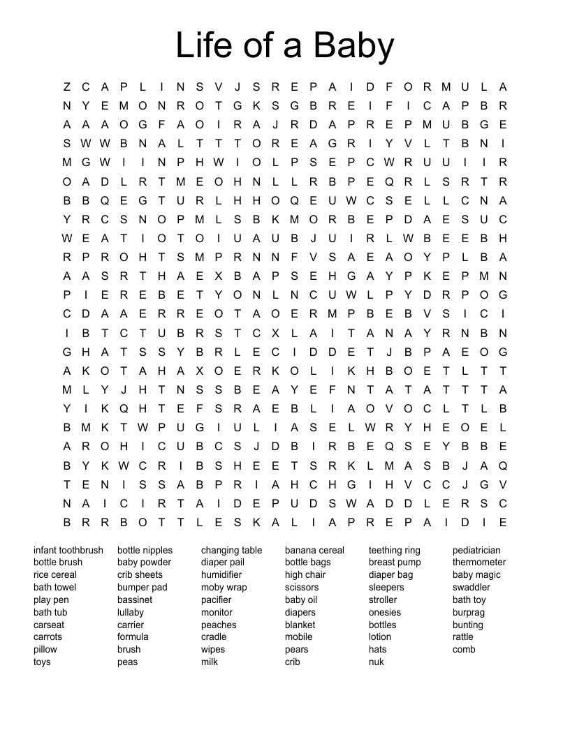 Life of a Baby Word Search