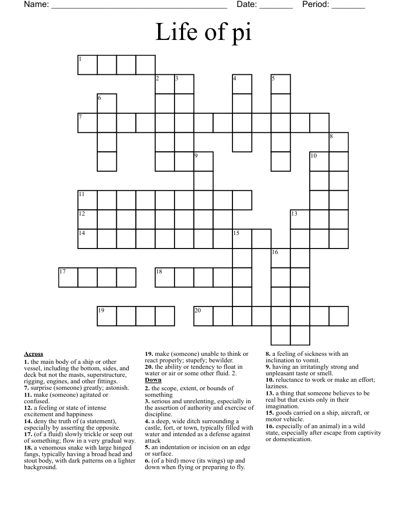 Life of pi Crossword