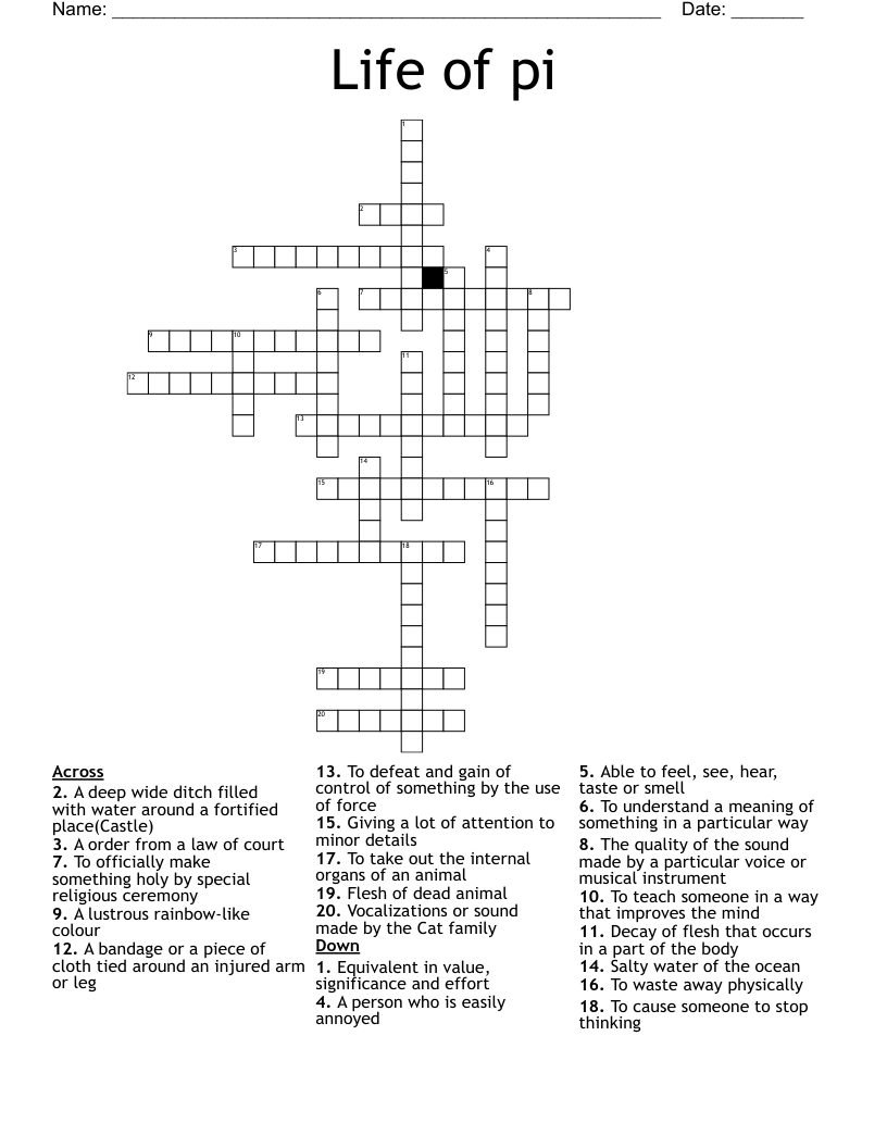 Life of pi Crossword