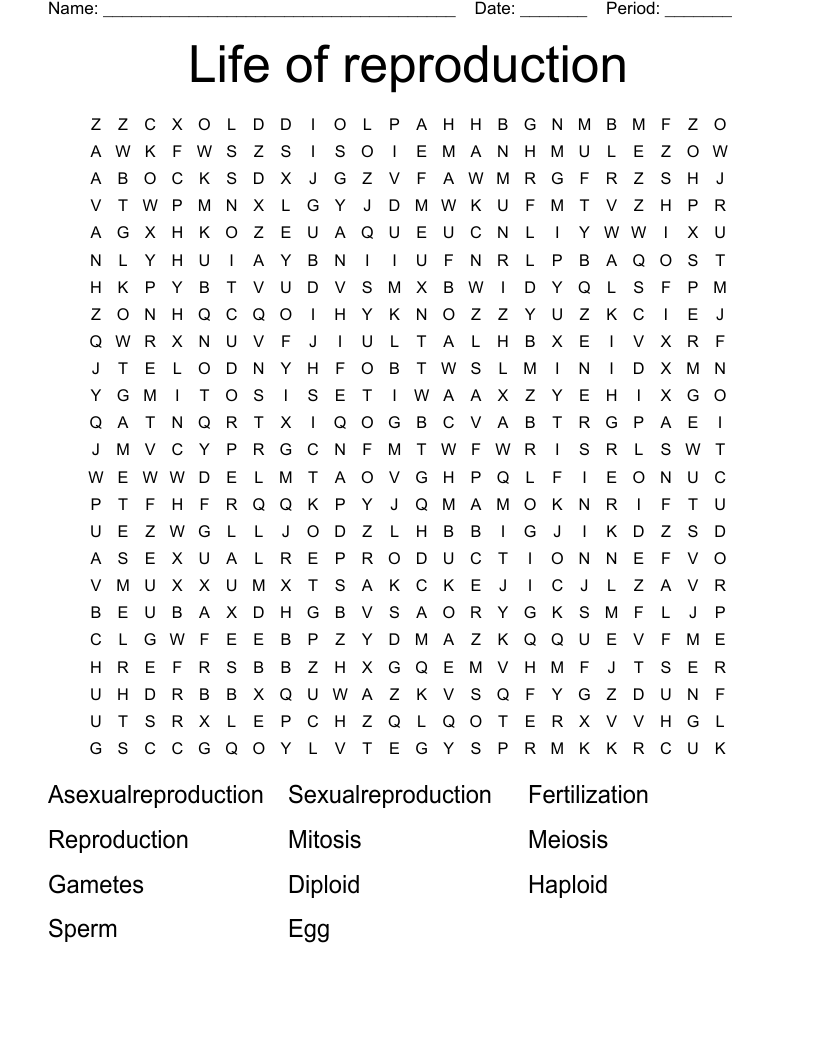 Life of reproduction  Word Search