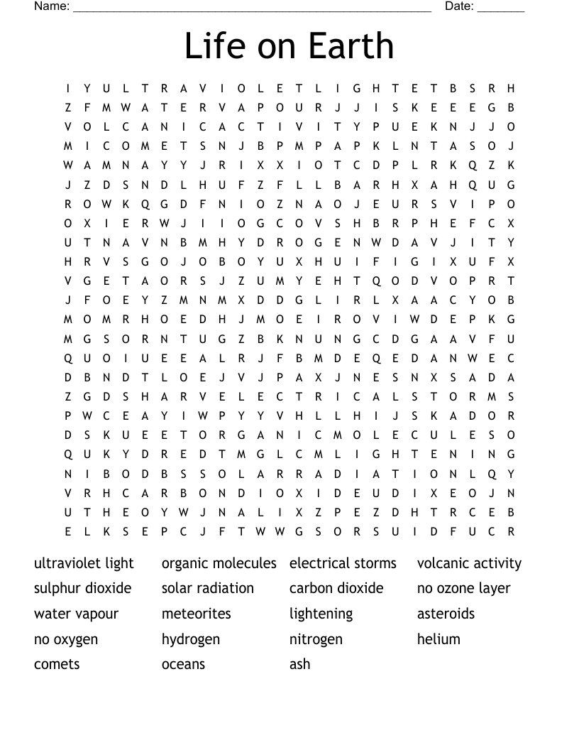 Life on Earth Word Search