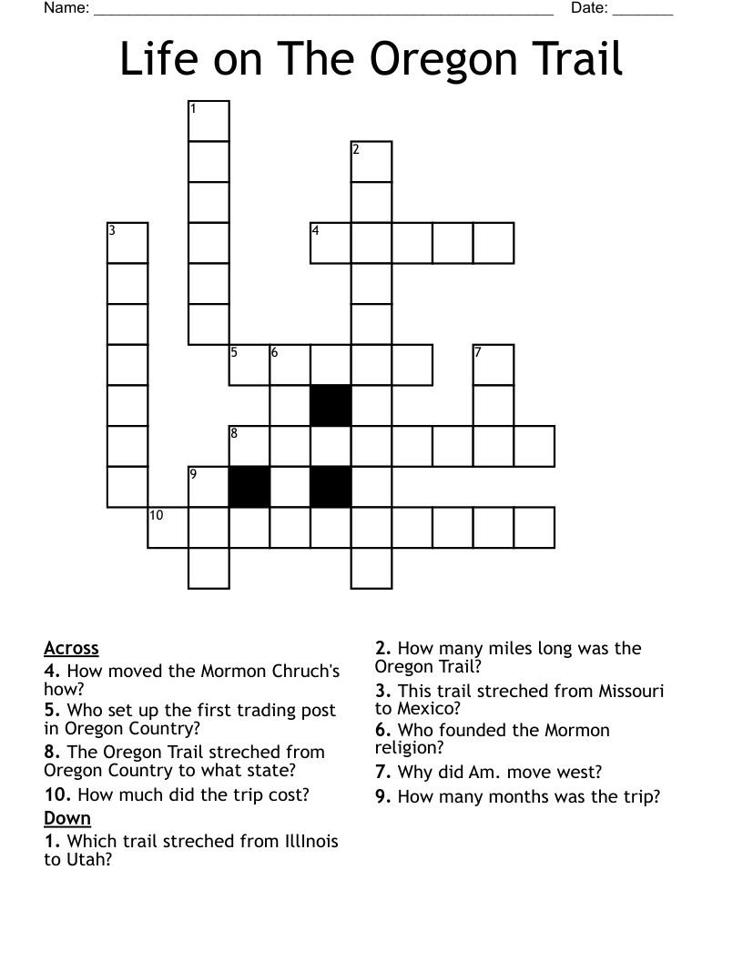 Life on The Oregon Trail Crossword
