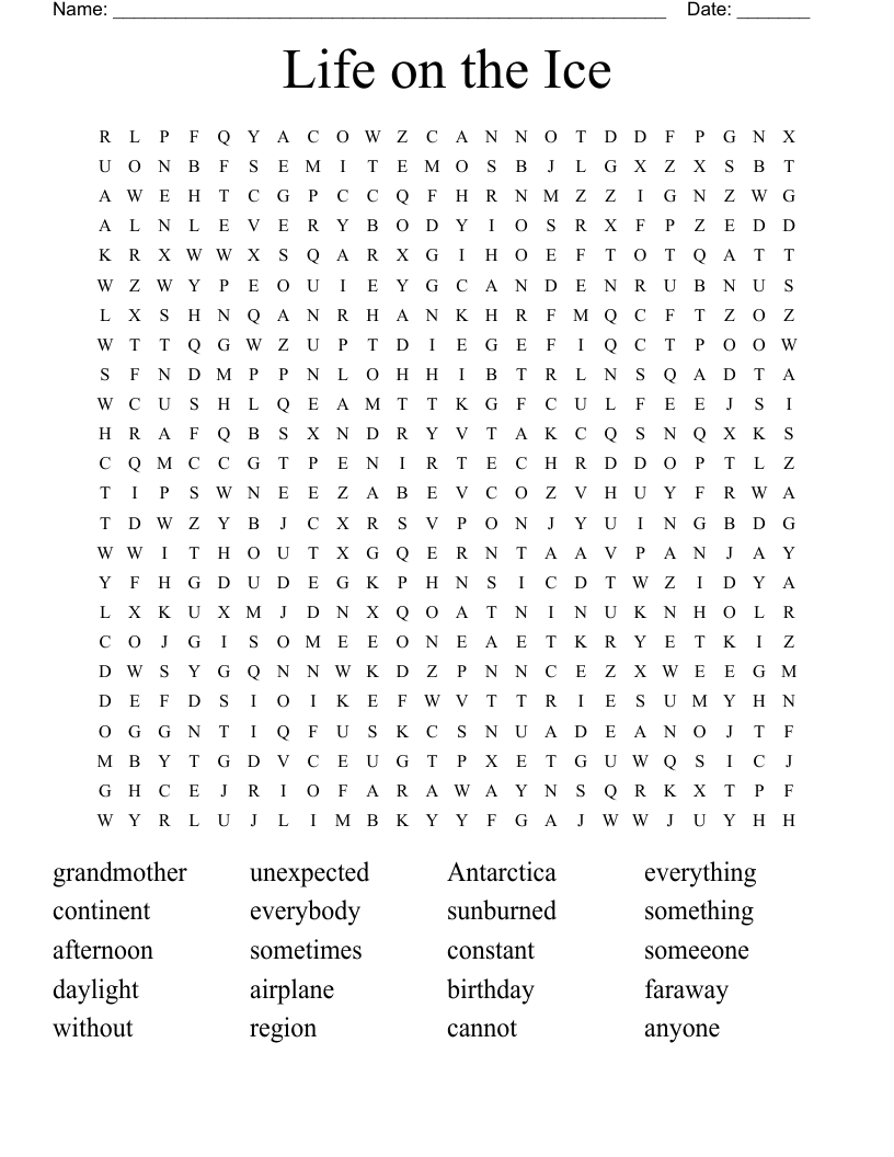 Life on the Ice Word Search