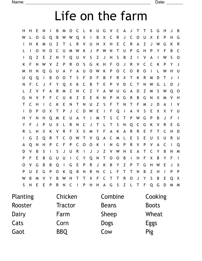 Life on the farm Word Search