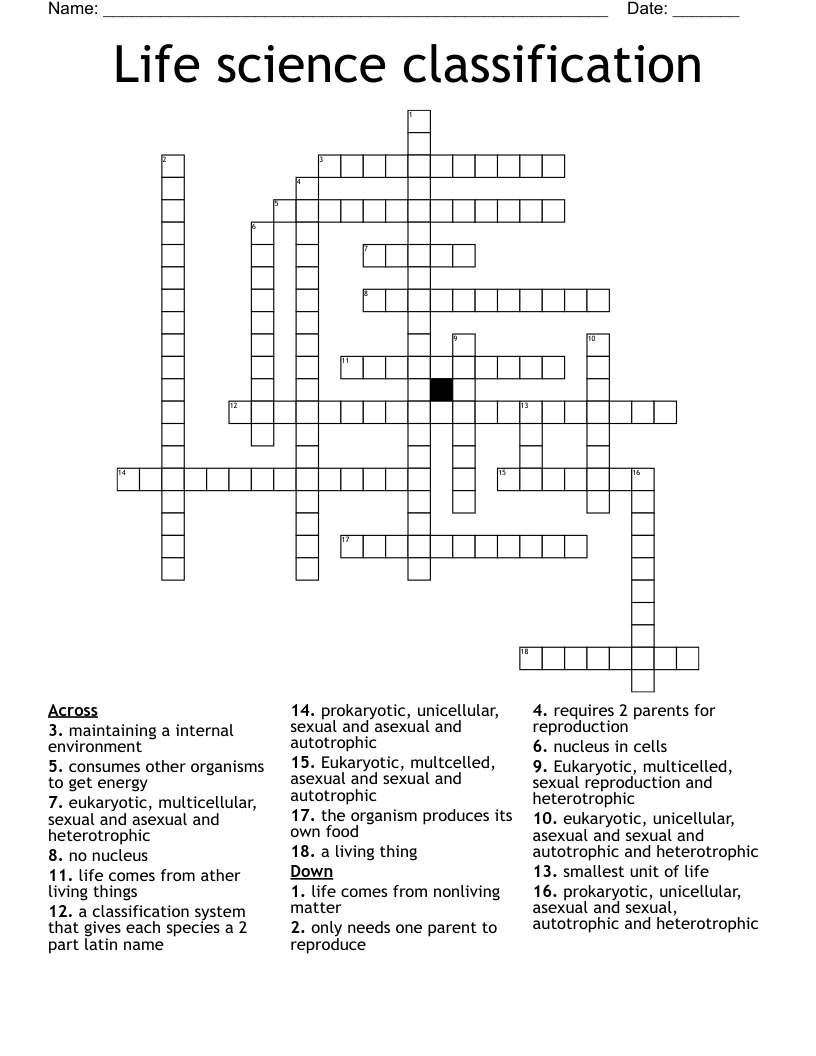 Life science classification  Crossword