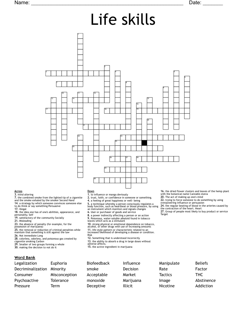 Life skills Crossword