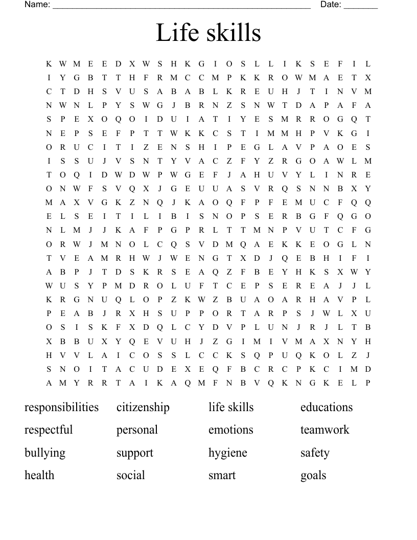 Life skills Word Search