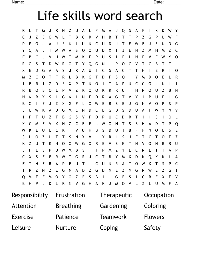 Life skills word search