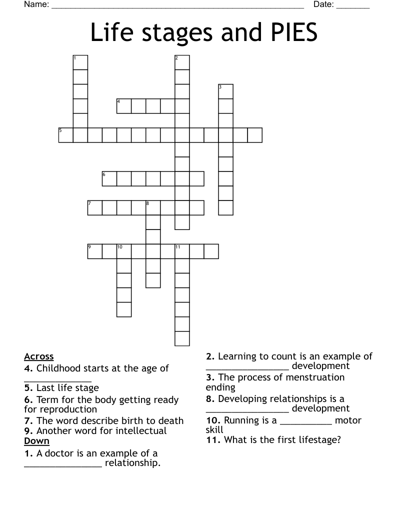 Life stages and PIES Crossword