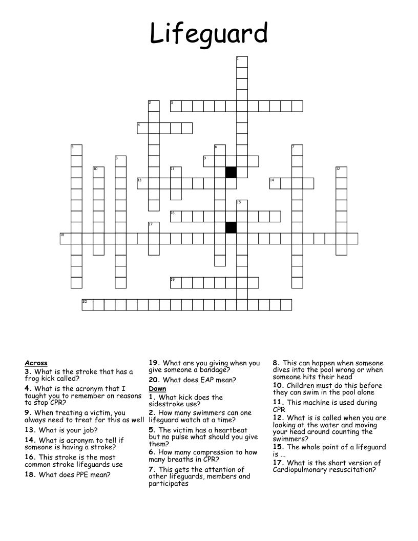 Lifeguard Crossword