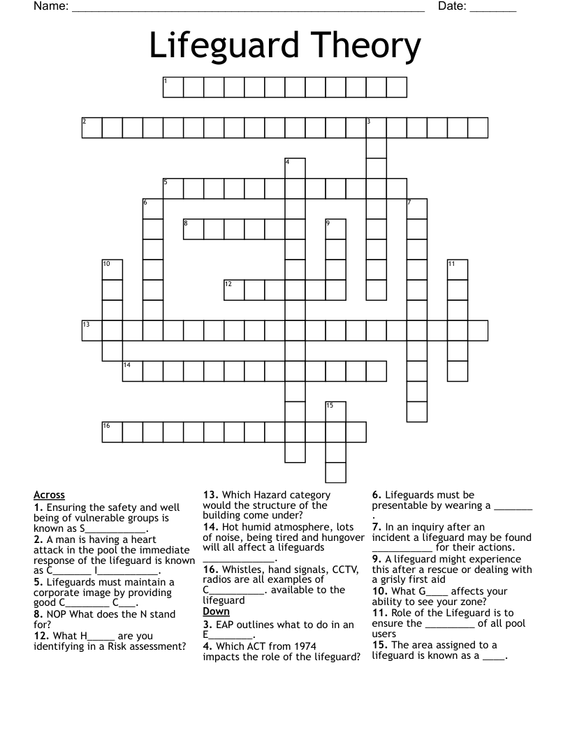 Lifeguard Theory  Crossword