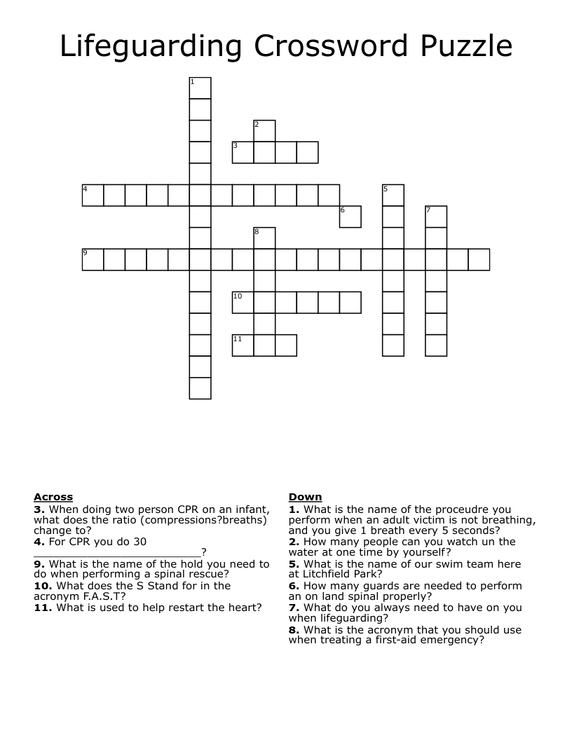 Lifeguarding Crossword Puzzle