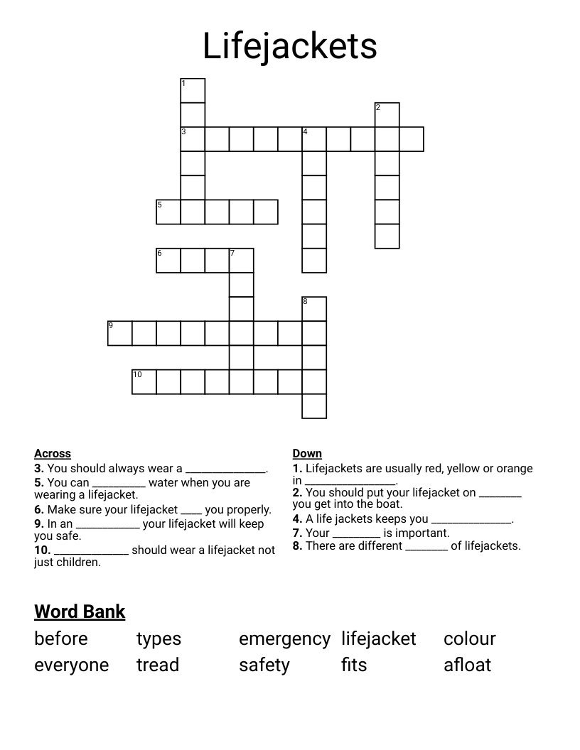 Lifejackets Crossword