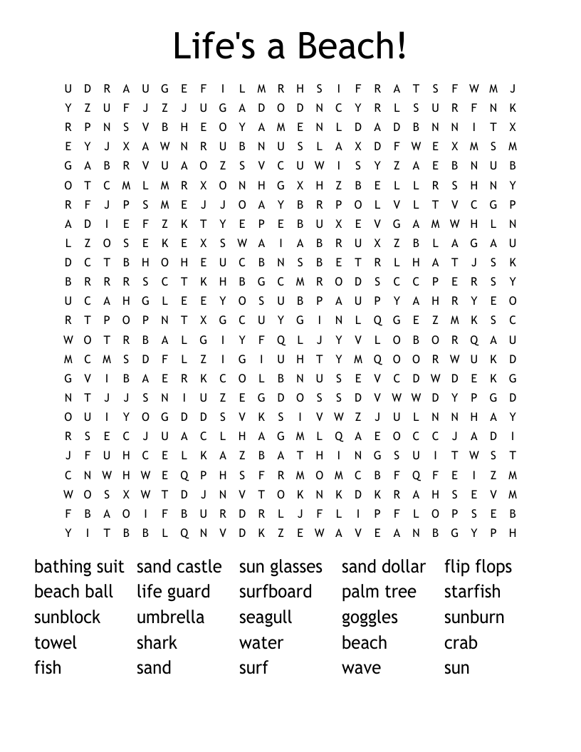 Life's a Beach! Word Search