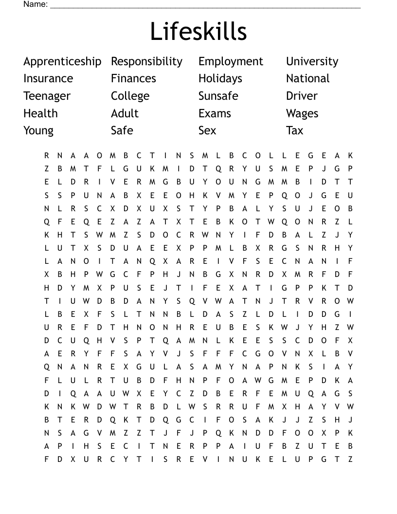 Lifeskills Word Search