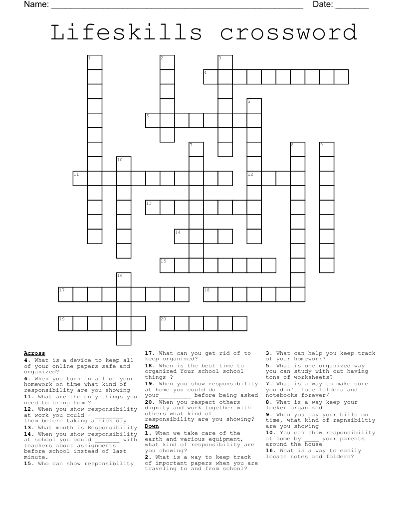 Lifeskills crossword 